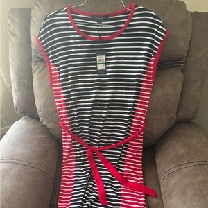 Tommy Hilfiger red,navy blue and white strip dress size large.